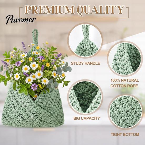 Neutraler Creme-Stil Dekor 3 Stück Hängender Gewebter Baumwollseil Aufbewahrungskorb, Wandmontierter Organizer Boho Küche Obst Hängematte Beutel, Multifunktional