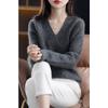 Autumn and Winter New V-neck Pullover Sweater Women's Fashion Loose Simple Knitted Thickened Tops Elegant Casual Solid Color Office Clothing