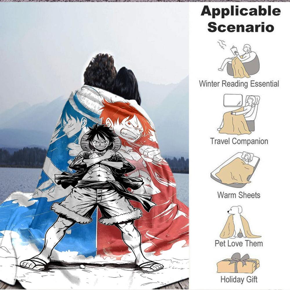 1pc Monkey D. Luffy Flannel Blanket [Cozy Throw Blanket] For Sofa, Bed, Travel, Camping, Livingroom, Office, Couch, Chair, And Bed