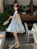 Französisches kleines Flugärmel-Blumen-Tüllkleid Kinder-Sommer Neu Kleines Temperament Prinzessin Kurzkleid