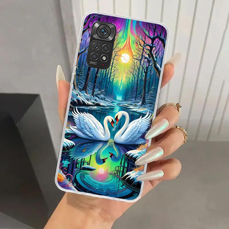 

White Swan Grace Art Phone Case for Xiaomi Redmi Note 15 14 14S 13 12S 12 Pro 11S 11 Plus 11T 11E 10S Soft Funda Print Shell Red Redmi Note 12 Pro 4G