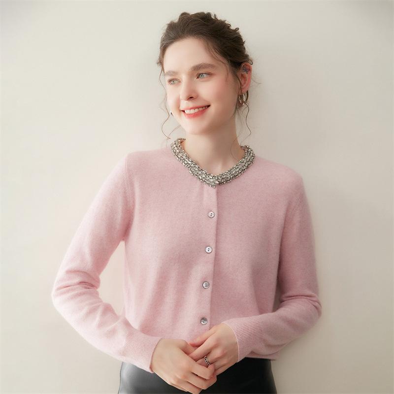 French-Inspired Rhinestone Button Cashmere Cardigan –