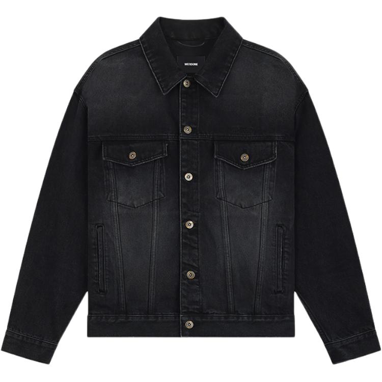 We11done Fw24 Pearl Logo Fitted Single-Breasted Long Sleeve Denim Jacket Unisex jackets Black WD-DJ2-24-364-U