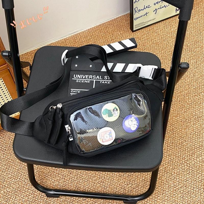 Japanese ins niche baby bag pain bag transparent badge breast bag, millet display messenger bag female student fanny pack