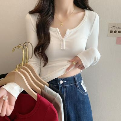 Simple and Fashionable High-end Solid Color Collar Button Slim-fitting Long-sleeved Shirt Spring Femininity Age Reduction