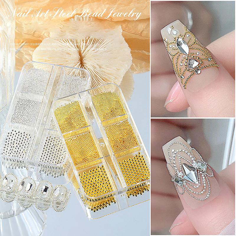 6 Grids/Box  Nail Art Mini Metal Caviar Beads Steel Beads 3D Design Diy