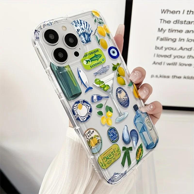 Transparent Scenery Lemon Pattern Printed Anti-Fall Phone Case for Lphone 17 16 15 14 13 12 11 ProMax 7 8 Silicone Soft Cover