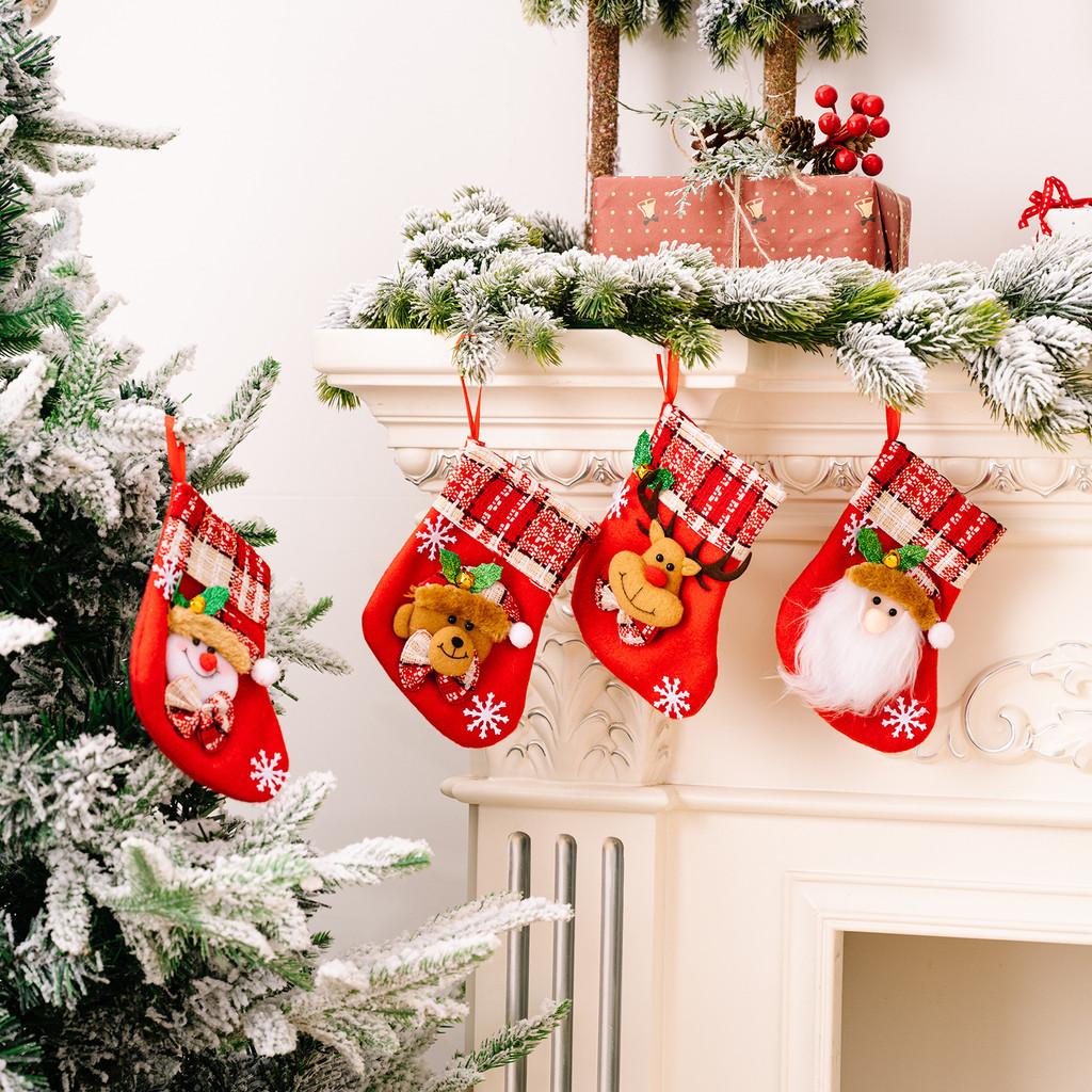 Trimmed Plaid Festive Mini Christmas Stocking With Bell For Joyful Holiday Decor