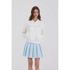 GOXO Metal Heart Lace Pleated Skirt Sky Blue