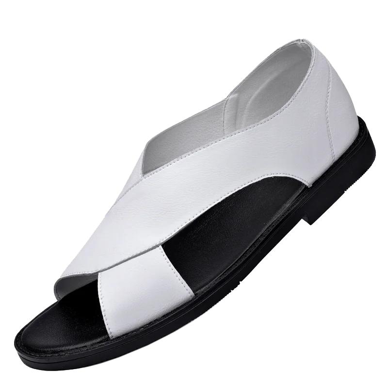 Fashion Men's Summer Genuine Leather Sandals Breathable Outdoor Slipper Beach Shoes Roman Classic Man Sandals Comfortable Driving Shoes