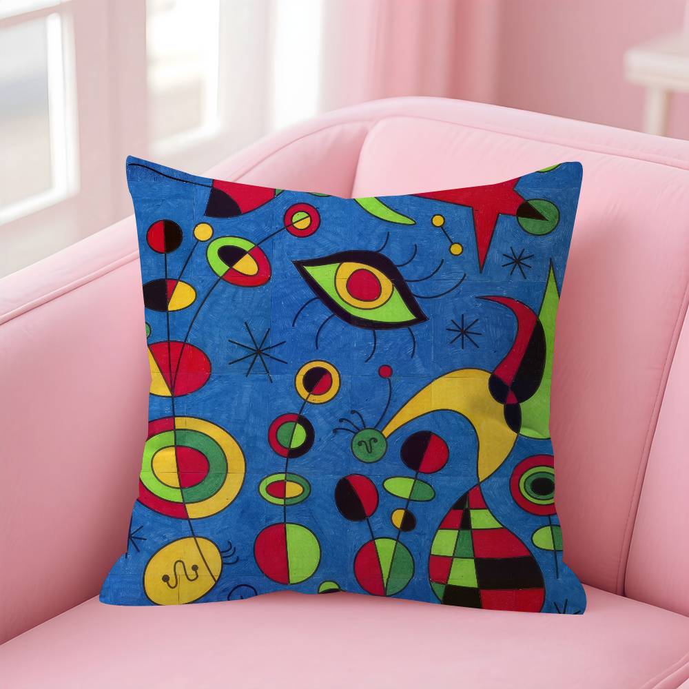 Classic painter Joan Miro Doublesided Printed pillow cover Short plush Suitable living rooms bedrooms sofas throw cushion cover