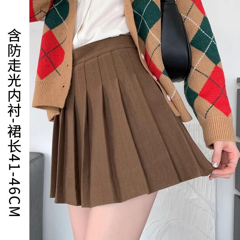 Women High Waist Wool Pleated Mini Skirt 2026 Fall Slim A-line JK School Style Anti-chafing Safety Liner Two Length Options