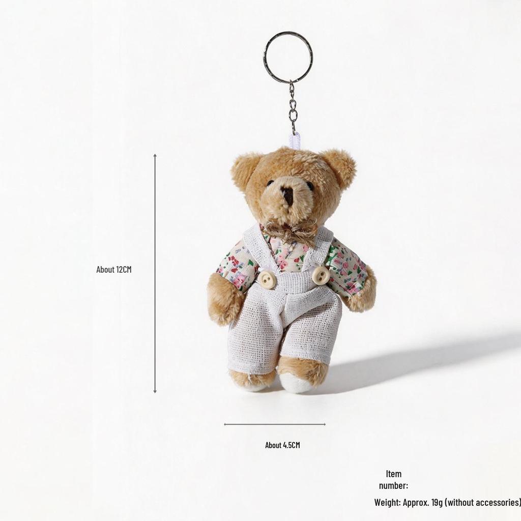 Cartoon Burlap Bear Keychain Pendant - Plush Doll Decoration for Student Bags