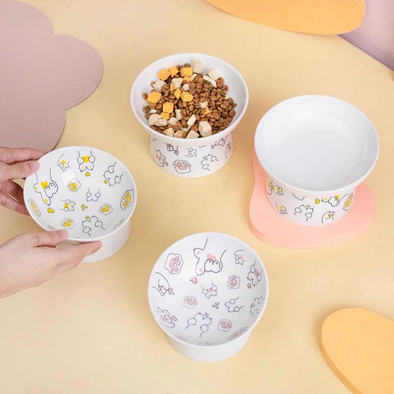 Katzennapf Keramik Tierfutter Wasserbehälter Katzenfutter Schützt die Halswirbel Schräge Öffnung Haustier Hochfußnapf Katzenbedarf