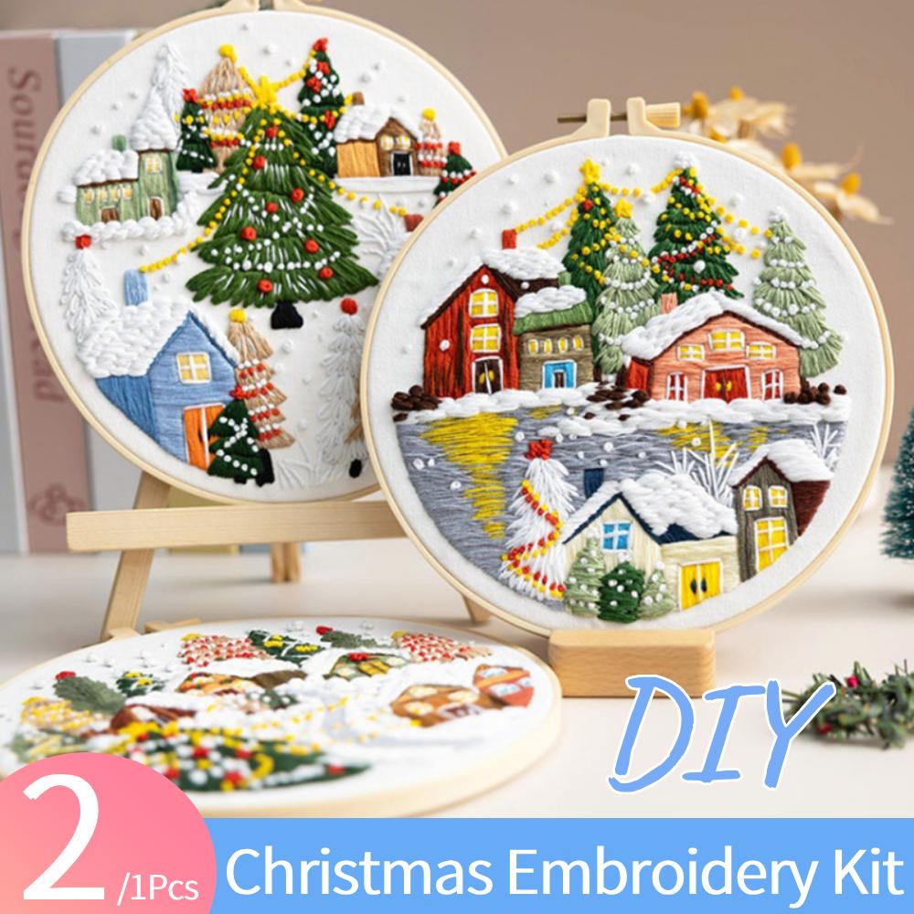 1/2Pcs Christmas Embroidery Kit DIY Cross Stitch with Needle Merry Christmas Ornaments Needlework Handmade for Home Decor Gifts
