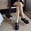 Leather platform casual double buckle with round head one pedal ugly cute versatile retro British style big head leather shoes women