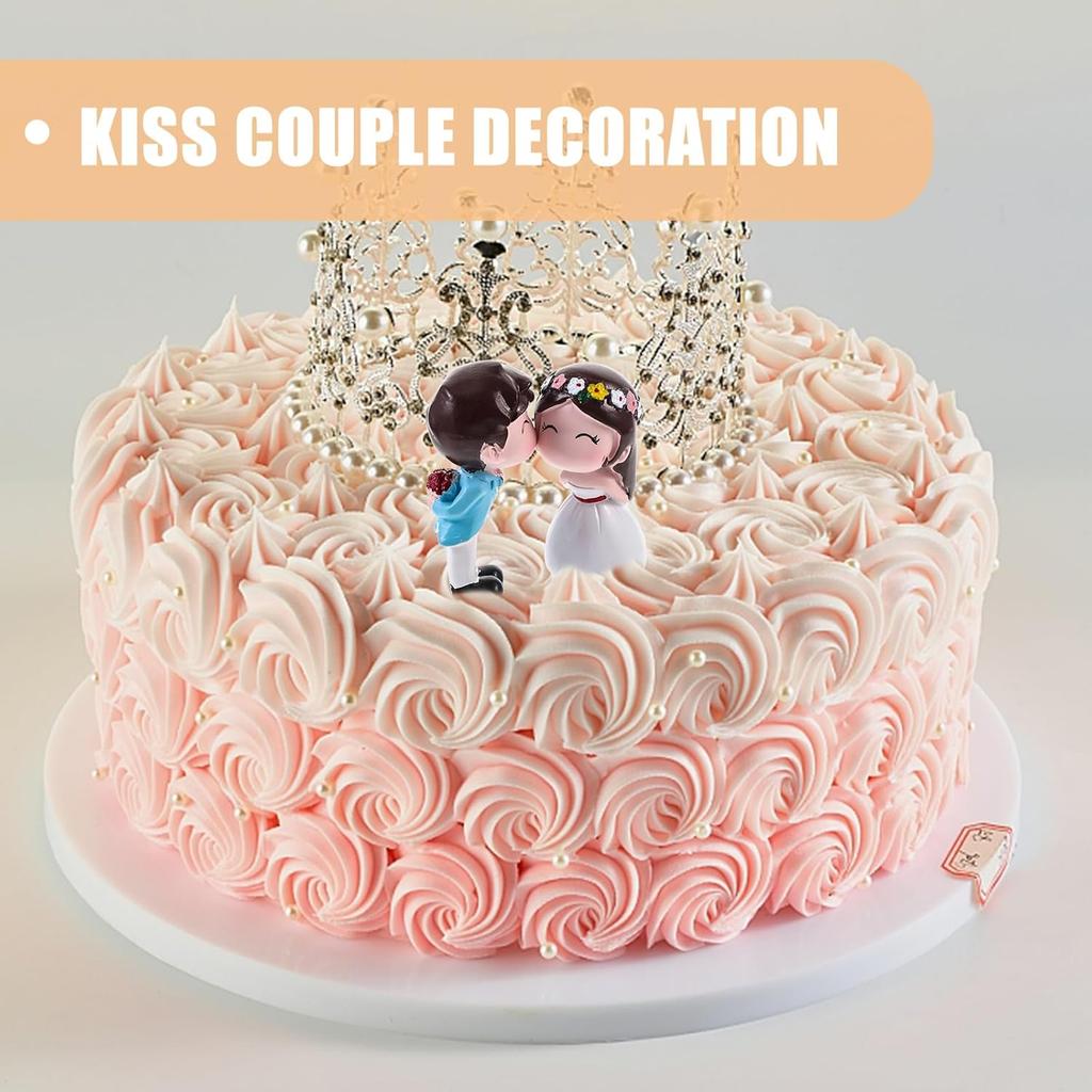 1 Pair Wedding Cake Topper Bride and Groom Resin Couple Statue Decorative Figurine Miniature Ornament for Cake Decoration