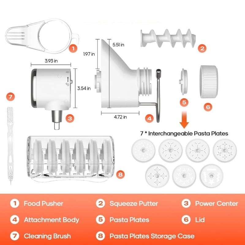 Washable Pastas Press Attachment With 7 Interchangeable Plates Kitchen Pastas Maker for Stand Mixers Accessories