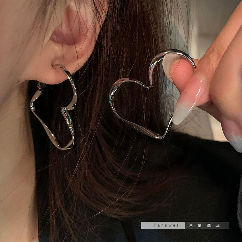 

Niche Style Absolutely Original Design Women s Sterling Silver Earrings Silver big Heart