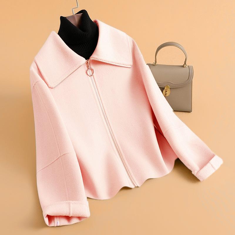 Double-sided Woolen Jacket Women's Short Autumn New Design Large Lapel Niche Zipper High-end Coat