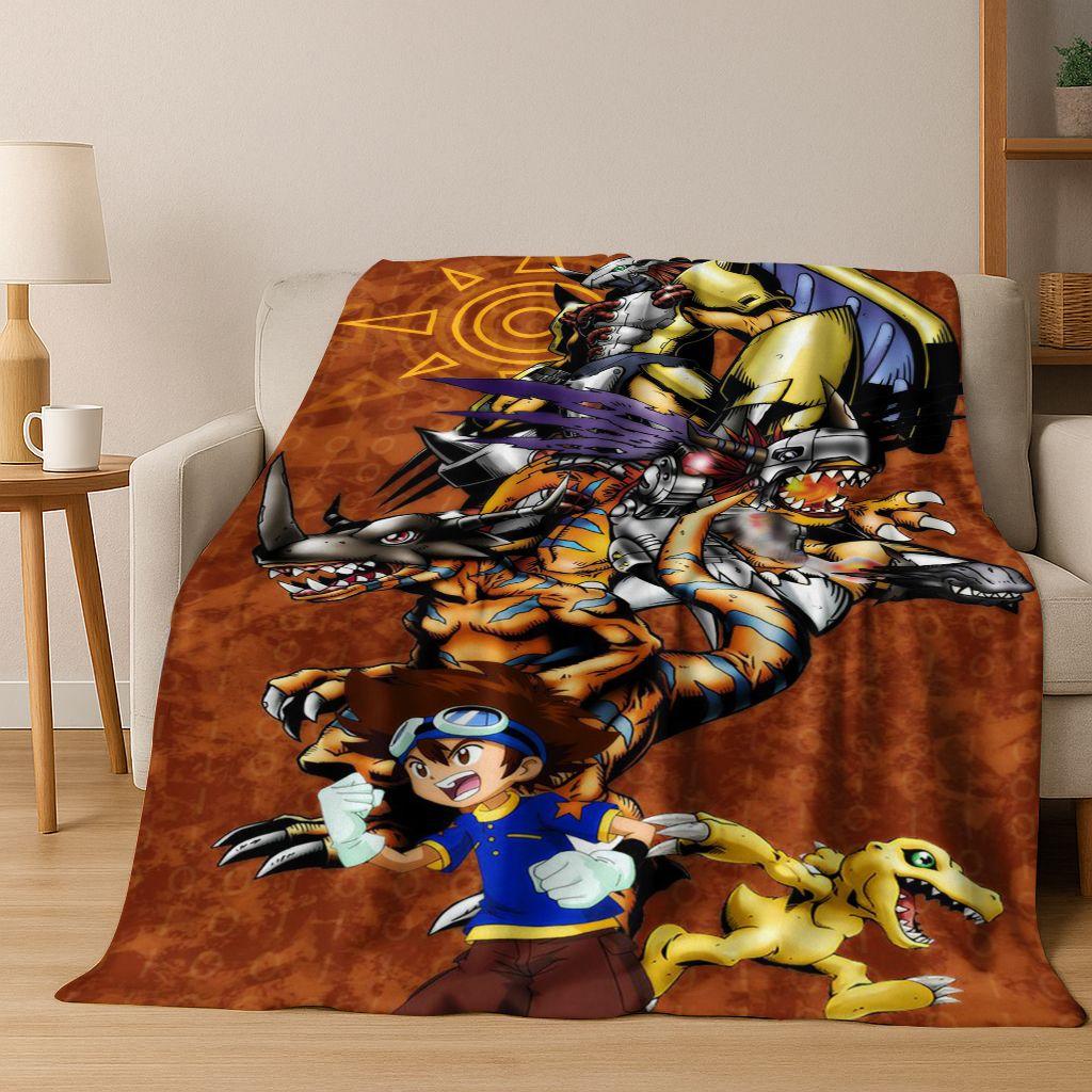 Retro Digimon Adventure Angewomon Agumon Cartoon Flannel Blanket,Cozy Soft Throw Blanket for Home Bedroom Bed Sofa Cover Kids
