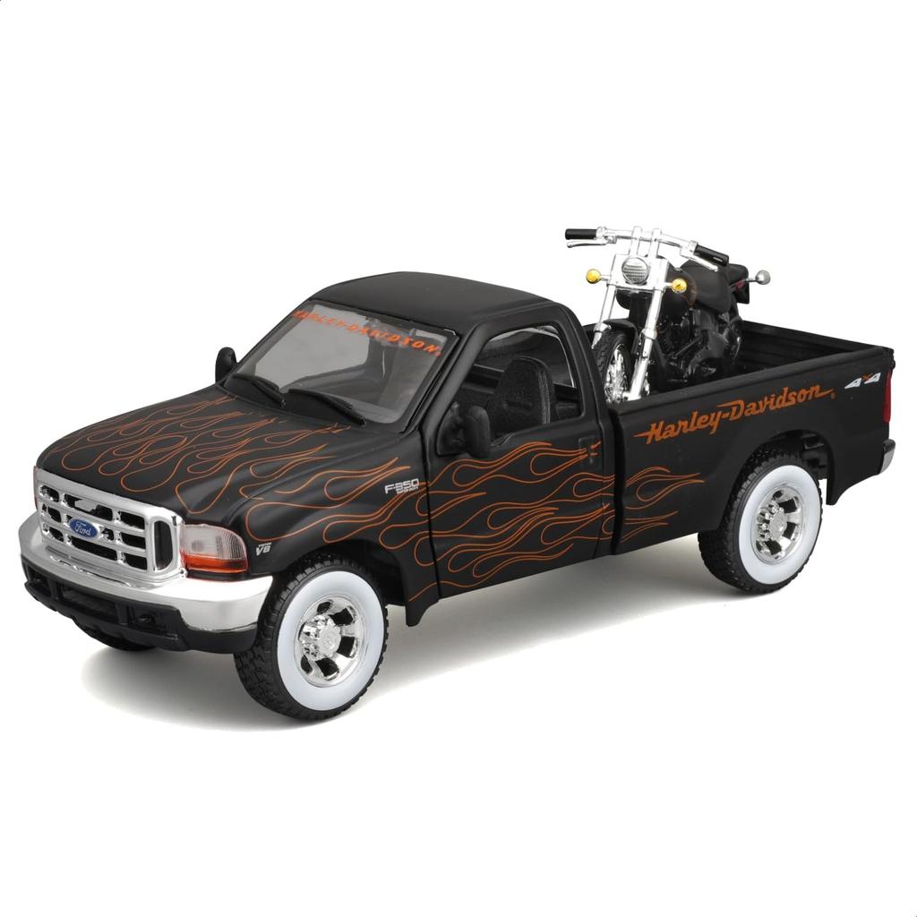 Maisto Ford 1999 Super Duty 2002 FXSTB Night Train Black Custom Series Diecast Model Car Finished Product 32181 1/27 F-350 & Harley-Davidson /