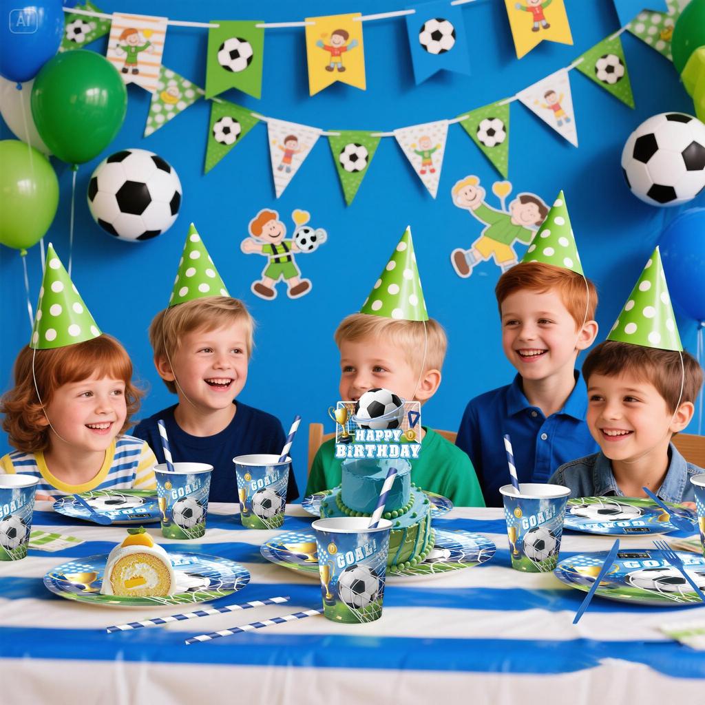 Football Theme Birthday Party Tableware Set: Disposable Tablecloth, Plates, Cups, and Decorations