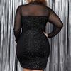 Women's Dress with Extra Size Mesh Wrapped Hips Long Sleeve Sexy Temperament Stand Collar Slimming Dress