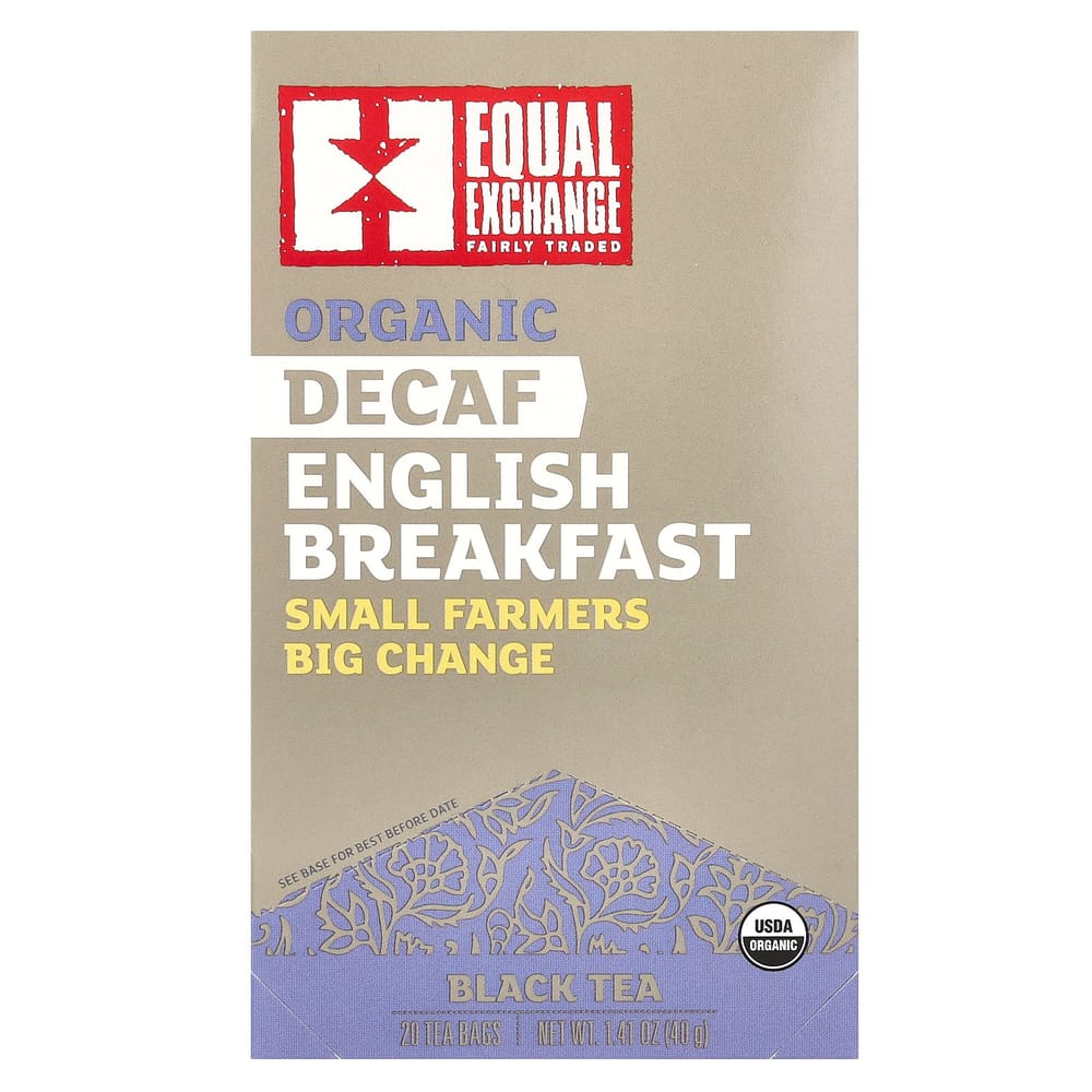 Equal Exchange Decaffeinated English Breakfast Black Tea Bags, 20 Count