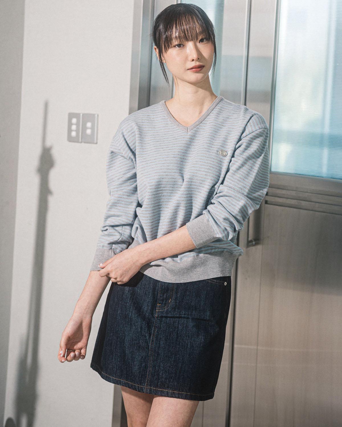Havism Rose Stripe V-Neck Knit(Sky Blue) Sky Blue/One Size