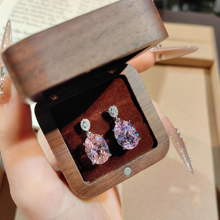 High-End Schwerindustrie Design Realistisches Königsblaues Set Luxus Voll Diamant Anhänger Offener Ring Farbige Schatz Rosa Diamant Ohrringe