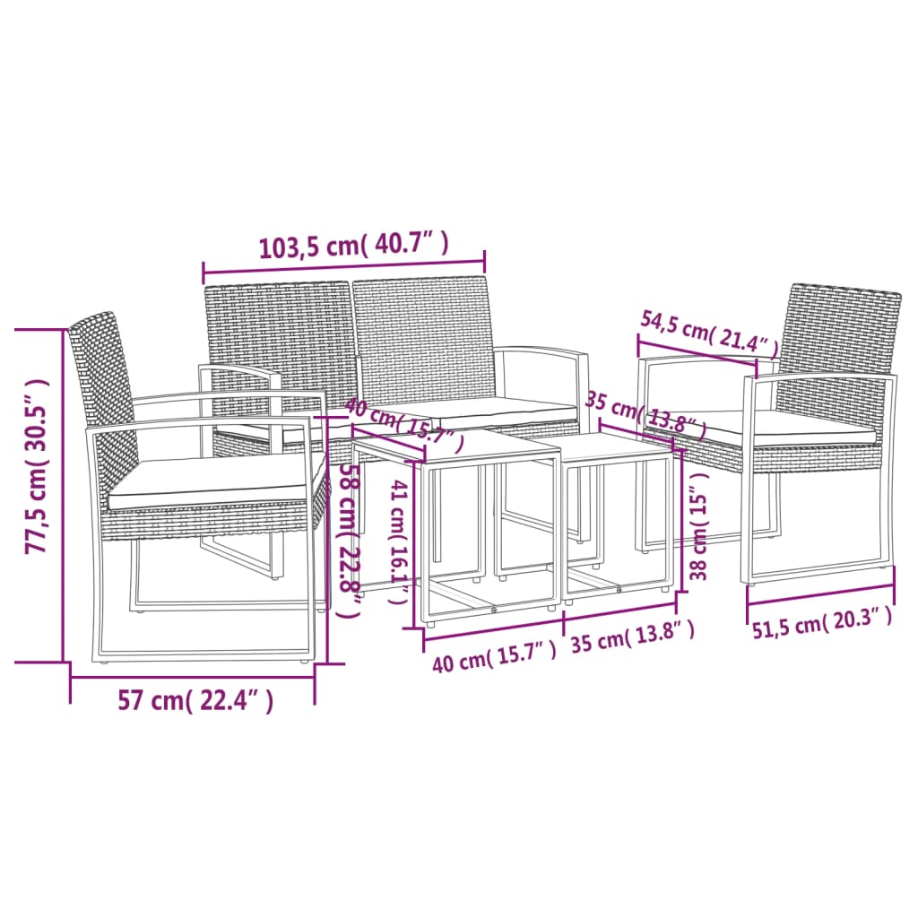 Vidaxl 5-Cz. Garden Furniture Set, Cushions, Dark Grey, PP Rattan