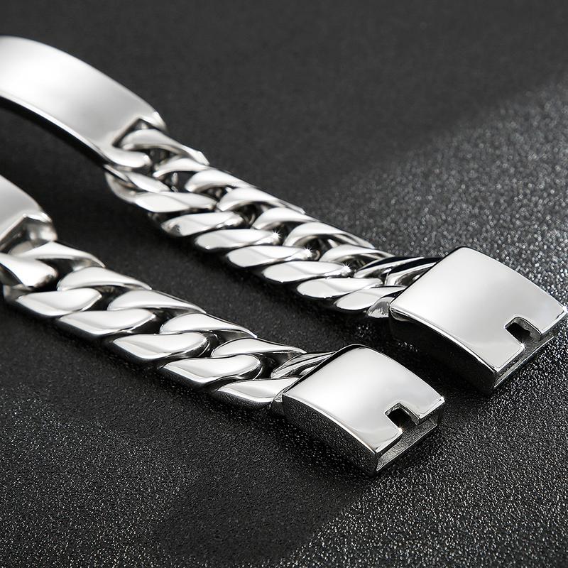 Name Bar ID Bracelet for Men Stainless Steel Cuban Curb Link Chain Customized Logo Engraveable Men's Wrist Bracelets Bangle