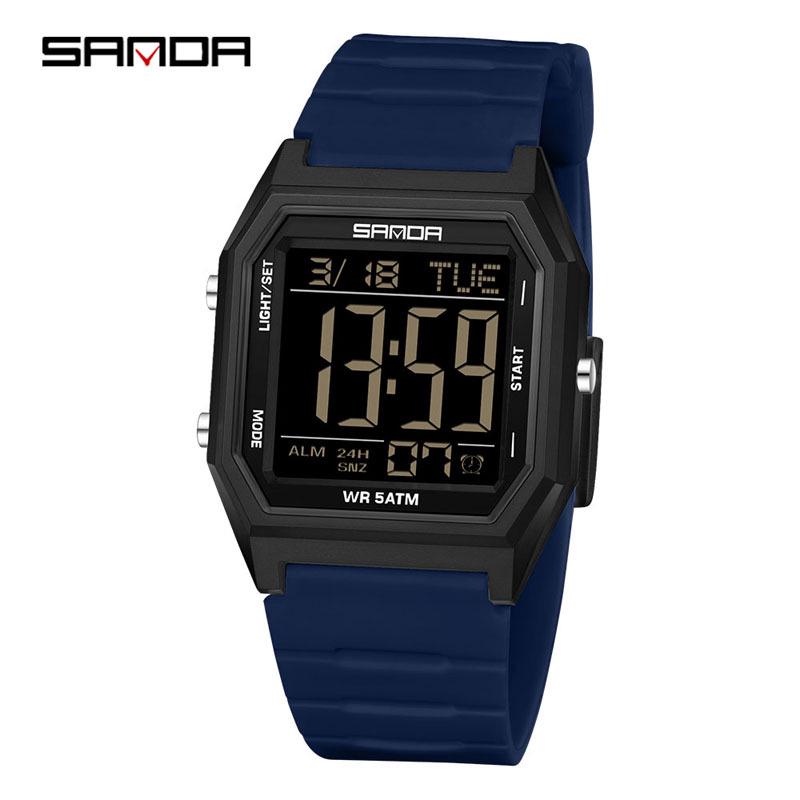 Sanda Waterproof Sports Alarm Watch - Multifunctional Square Electronic Timepiece for Students & Parties