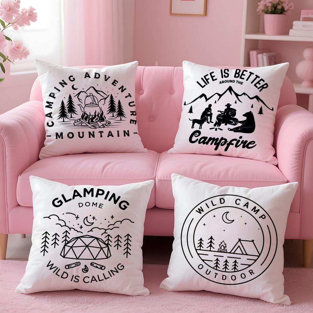 Camping Outdoor Logo Cushion Cover Plush Fabric Soft Double-Sided Printed Sofa Warm Winter Home Gift Pillow Case