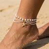 Bohemian Multilayer Imitation Pearl Anklets For Women Starfish Shell Conch Pendant Bracelet On the Leg Beach Barefoot Jewelry