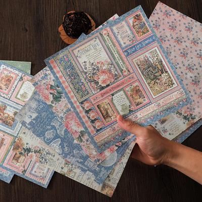 Rural Life Courtyard Retro Paper: 10 Sheets for Journal Decor with Flowers & Plants