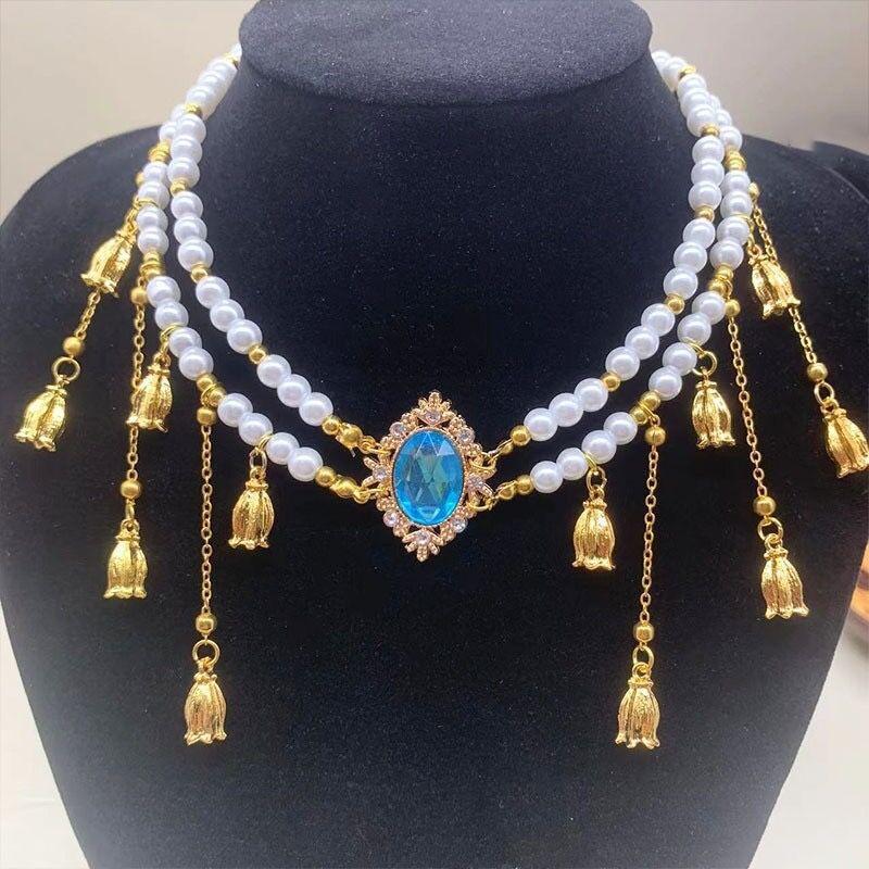 

Украшения принцессы-русалки Сишуанбаньна, головной убор Юньнань Дай, женский экзотический ханьфу, старинные украшения для волос, подвеска для бровей синий