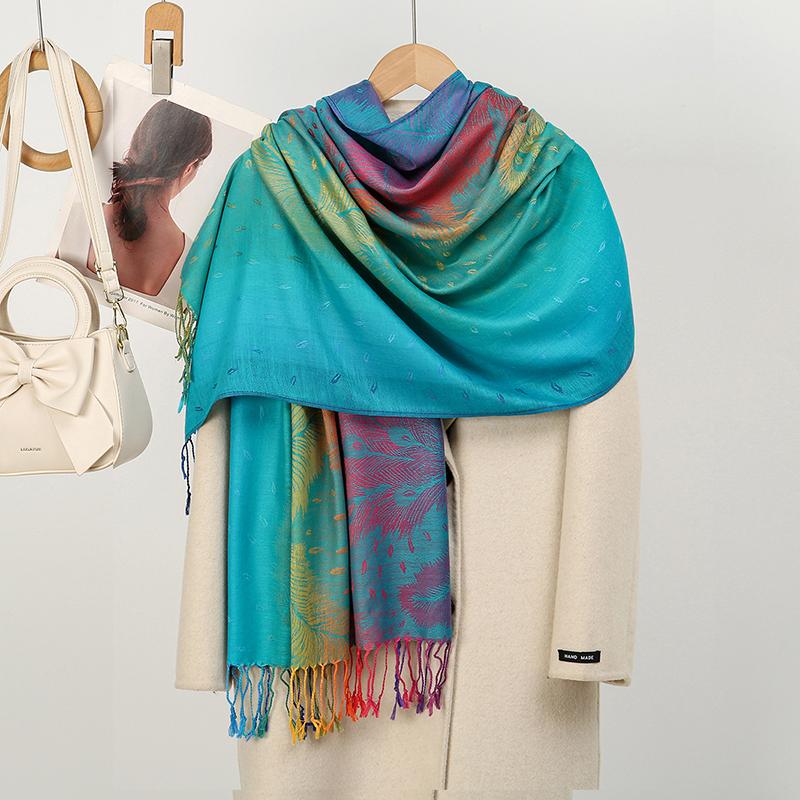 Elegant Ladies Pashmina Jacquard Cashmere Scarves Winter Thick Warmth Two-Sided High Quality Shawl Coldproof Blanket Scarf