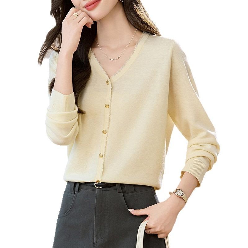 Gentle wind thin collar long-sleeved knitted sweater top early autumn temperament small jacket sweater cardigan