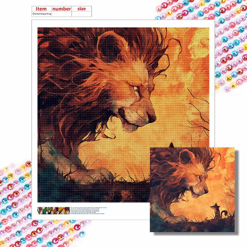 New Arrival 5D DIY Full Circle Diamond Painting "Lion and Fox" Embroidery Cross Stitch Home Decor Gift