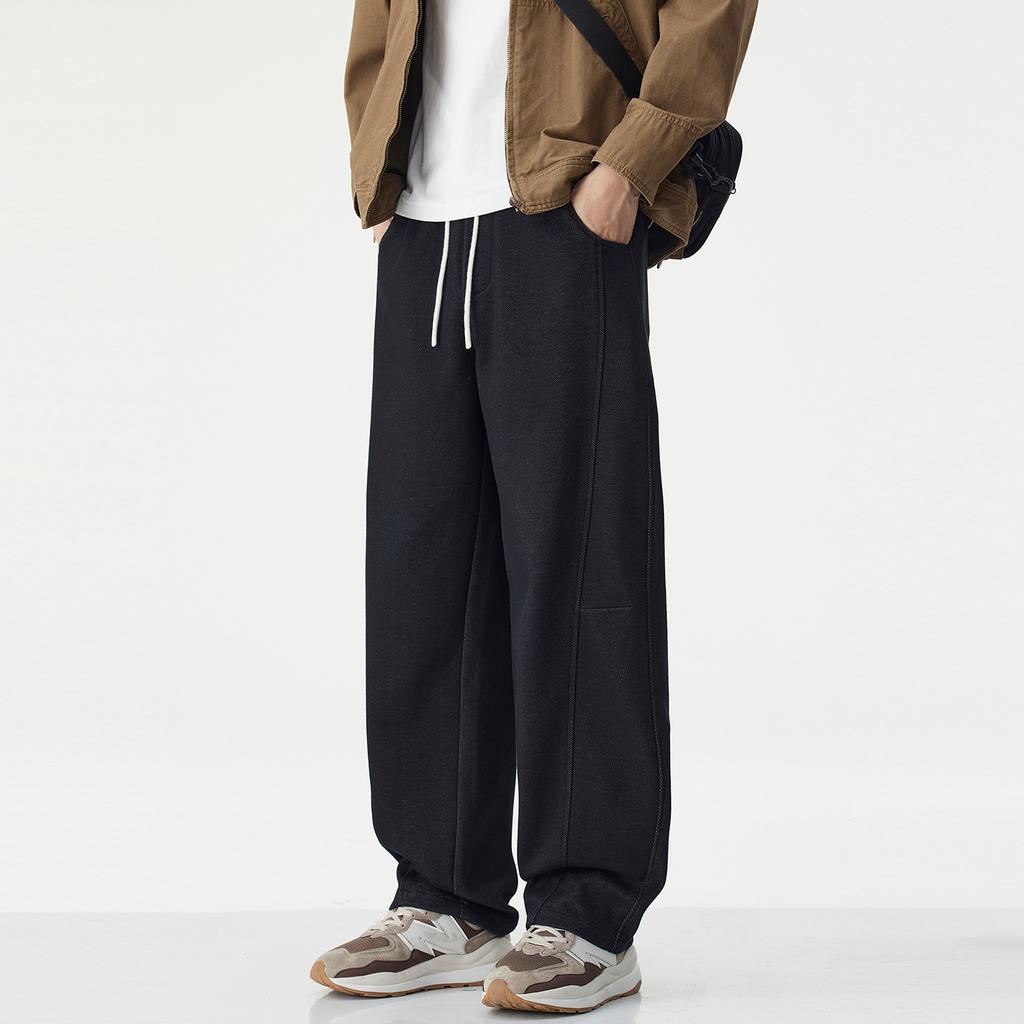 American Retro Trendy Brand Splicing Scimitar Casual Pants Men's New Loose Wide Legs Solid Color Simple Long Pants