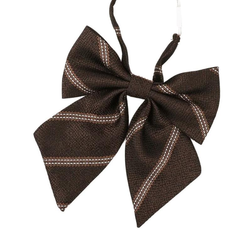 Brown Checkered Striped Neck Tie Pre-Tied Bowtie for Japanese JK School Uniform