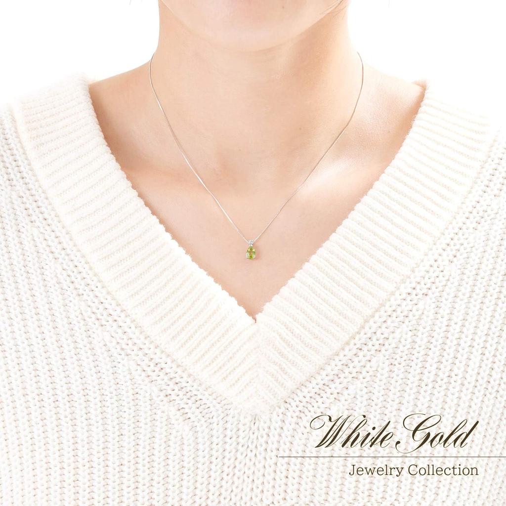 Barzaz Peridot Necklace with 10K White Gold Teardrop August Birthstone Diamonds, (K10), Shape,