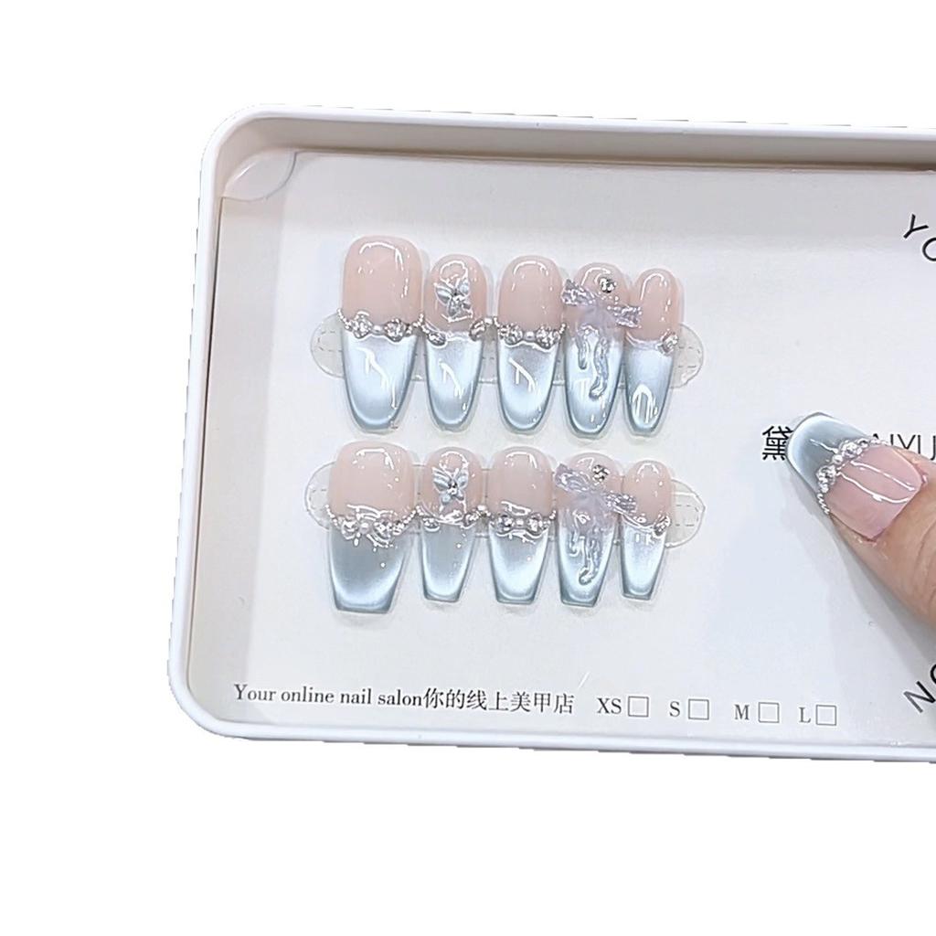 Pure Hand-dressed Armor Spring and Summer New Summer Blue Sea Ice-transparent Cat Eye Pure Lustful Temperament Nail Patch