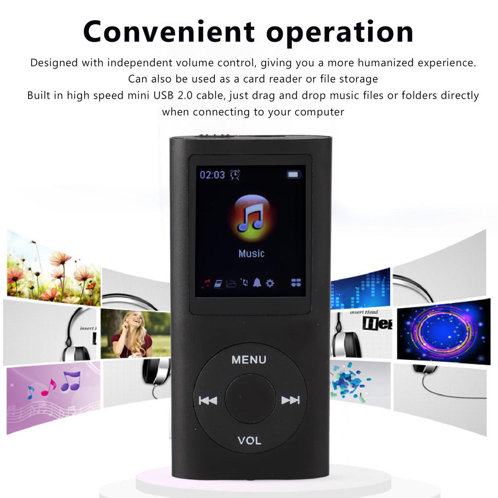 Portable MP3 Music Player 1.8inch TFT Screen HiFi Sound 7 Sound Effect Modes USB Rechargeable Digital Video Music Player