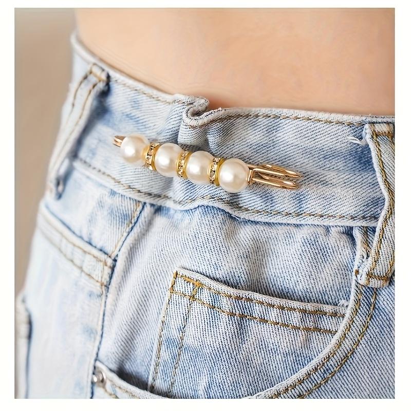 2Pcs Fashion Pearl Brooch Waist Cinching Adjustable Skirt Anti-slip Metal Pin Fixed Clothes DIY Accessories
