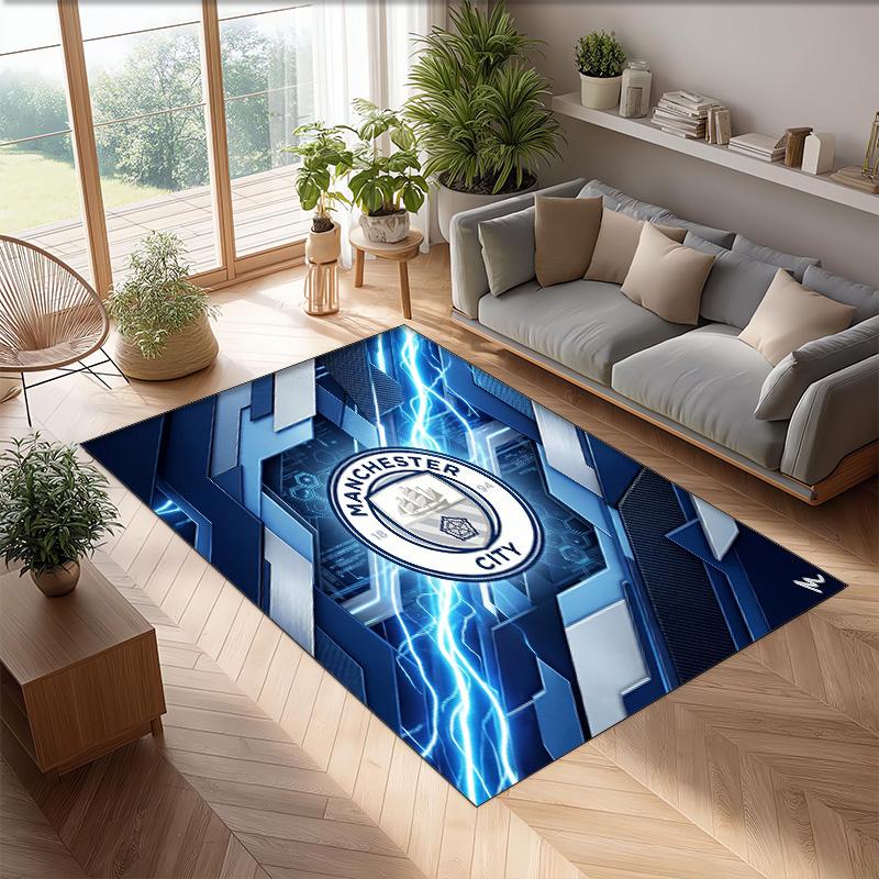 Manchester City Geprint Flanellen Vloerkleed Niet-Glijdend Zacht Polyester Vloerkleed Binnen Decoratie Mat voor Slaapkamer Woonkamer Bank