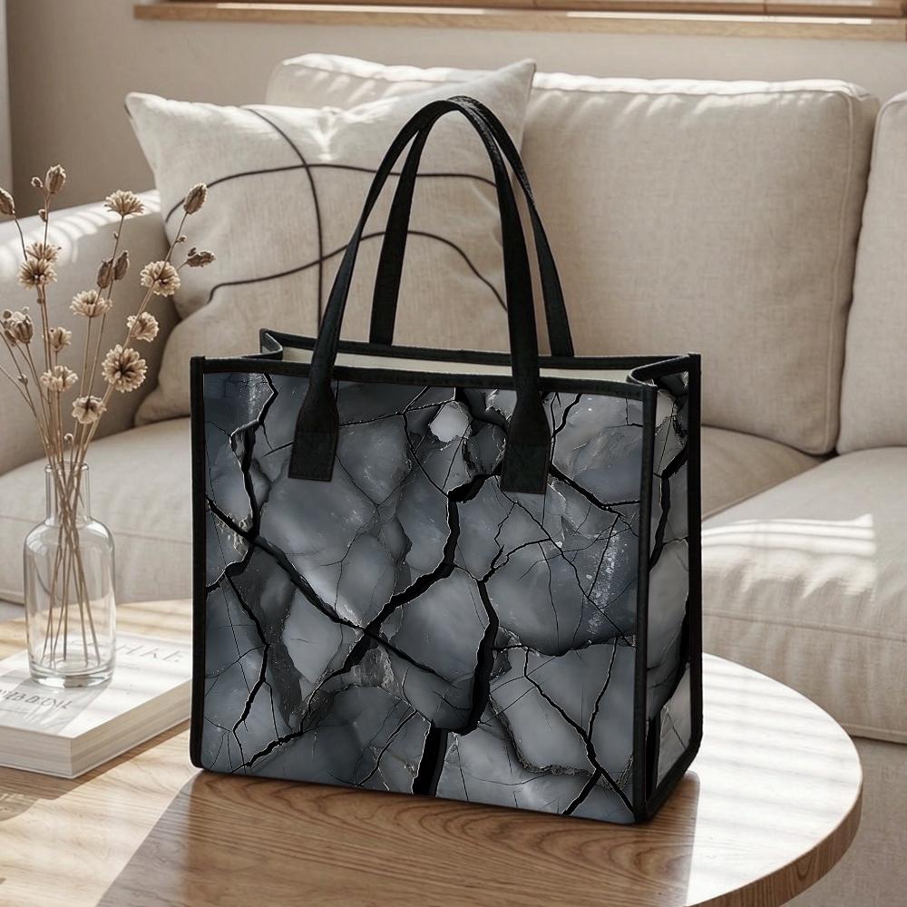 Grey Cracked Pattern Tote Bag Large Capacity Casual Handbag for Daily Outdoor Shopping Use