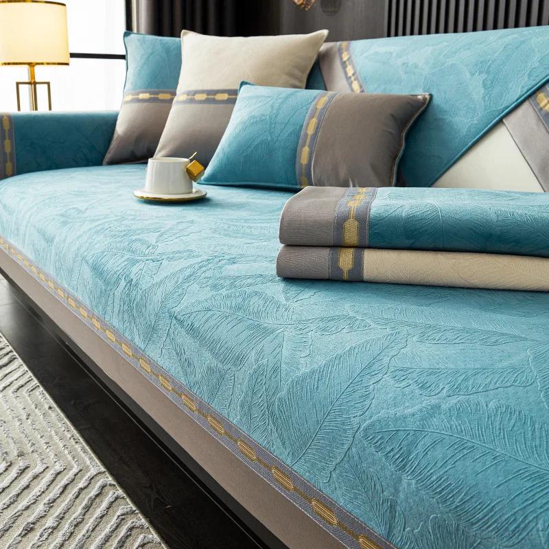 Luxury Feather Sofa Covers for Living Room Four Seasons Chenille Stereoscopic Jacquard Sofa Cushion Modern Non-slip Couch Cover